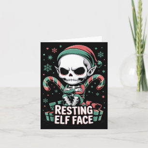 Resting Elf Face Funny Christmas Cute Creepy Women Card