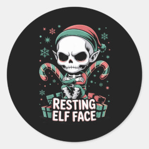 Resting Elf Face Funny Christmas Cute Creepy Women Classic Round Sticker