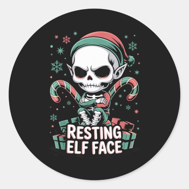 Resting Elf Face Funny Christmas Cute Creepy Women Classic Round Sticker (Front)