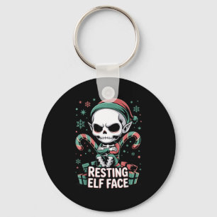 Resting Elf Face Funny Christmas Cute Creepy Women Keychain