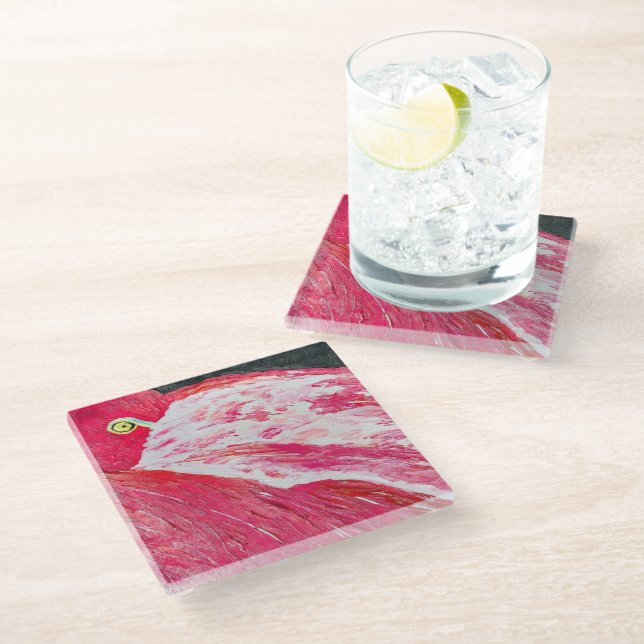 Resting Flamingo Glass Coaster (Angled)