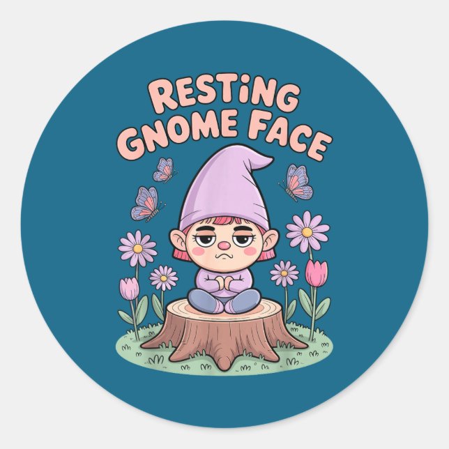 Resting Gnome Face Cute Funny Christmas Kawaii Car Classic Round Sticker (Front)