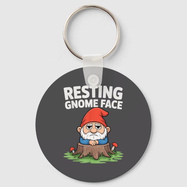 Resting Gnome Face Cute Funny Christmas Kawaii Car Keychain (Front)