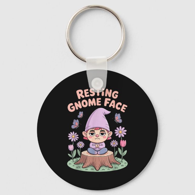 Resting Gnome Face Cute Funny Christmas Kawaii Car Keychain (Front)
