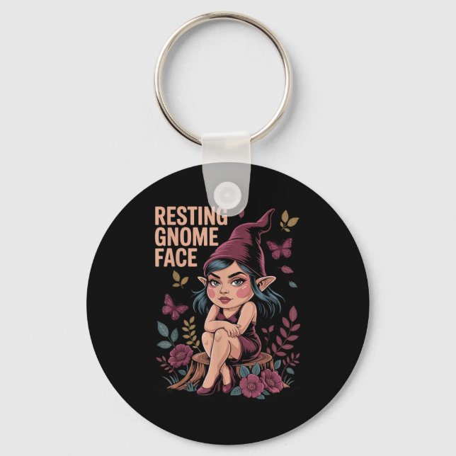 Resting Gnome Face Cute Funny Christmas Kawaii Car Keychain (Front)