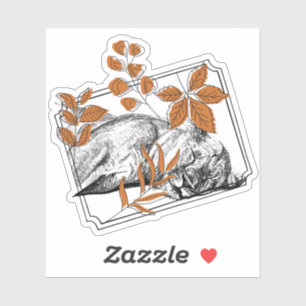 Resting Lion and Autumn Leaves - Linework Style