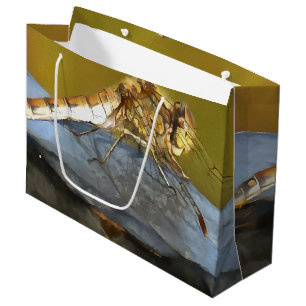 Resting Ochre Brown Dragonfly Realistic Painting Large Gift Bag