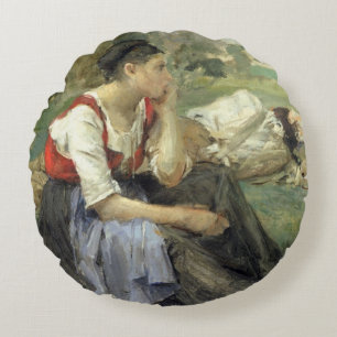 Resting Peasants, 1877 Round Pillow