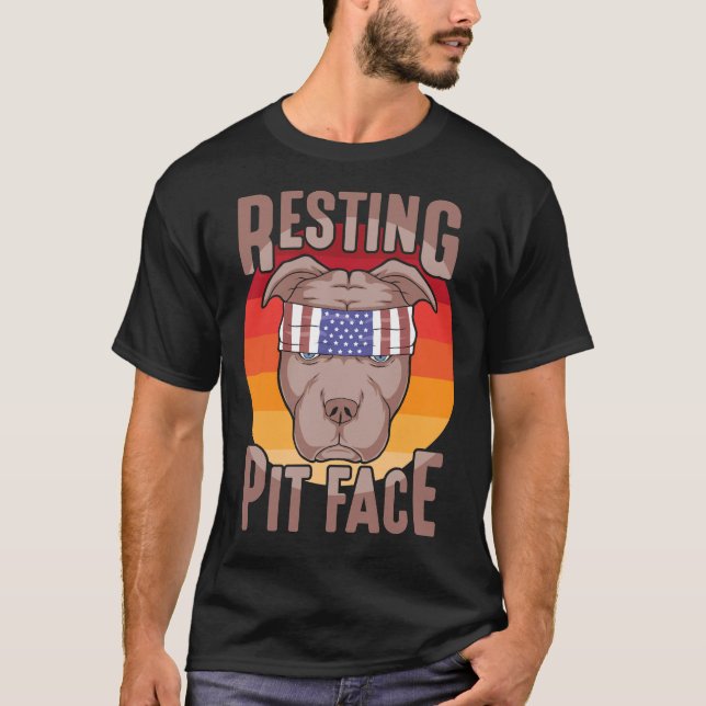 Resting Pit Face Animal Funny Pit Bull Dog Puppy T-Shirt (Front)