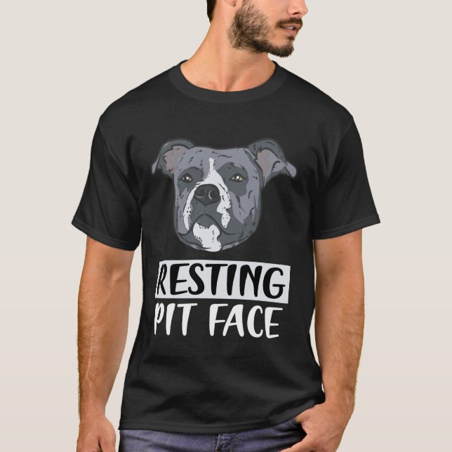 Resting Pit Face Funny American Pitbull Terrier Lo T-Shirt (Front)