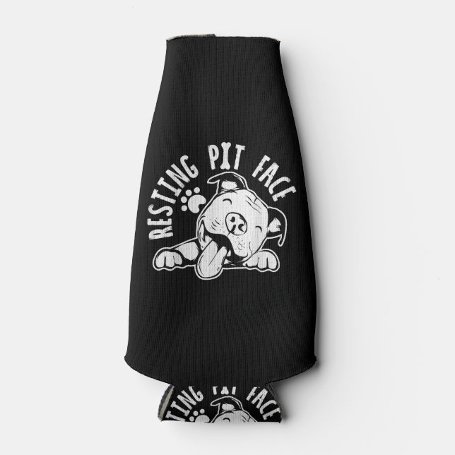 Resting Pit Face  Funny Dog Pitbull Meme Bottle Cooler (Front)
