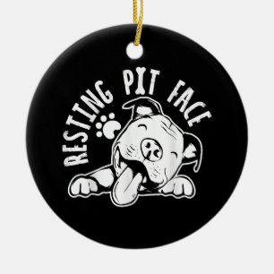 Resting Pit Face  Funny Dog Pitbull Meme Ceramic Ornament