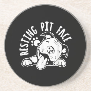 Resting Pit Face  Funny Dog Pitbull Meme Coaster
