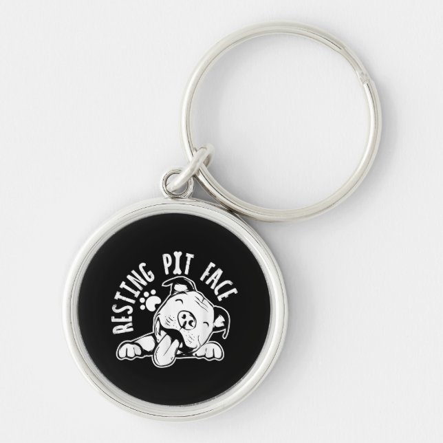 Resting Pit Face  Funny Dog Pitbull Meme Keychain (Front)