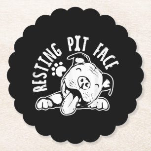 Resting Pit Face  Funny Dog Pitbull Meme Paper Coaster