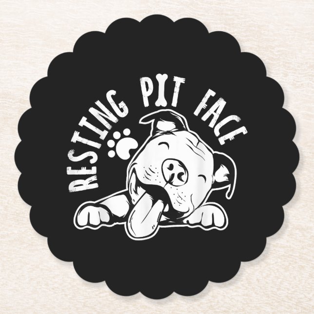 Resting Pit Face  Funny Dog Pitbull Meme Paper Coaster (Front)