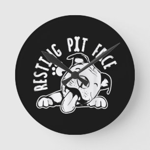 Resting Pit Face  Funny Dog Pitbull Meme Round Clock