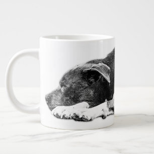 Resting Pitbull Mix Black and White Mug