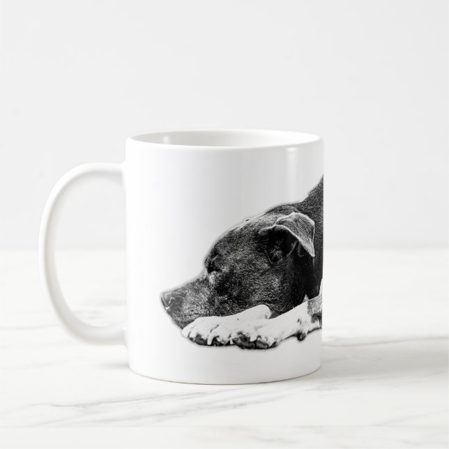 Resting Pitbull Mix Black and White Mug (Left)