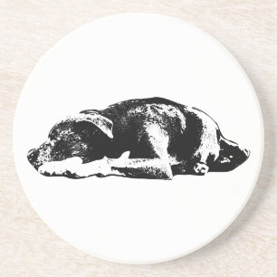 Resting Pitbull Mix Monochrome Art Coaster