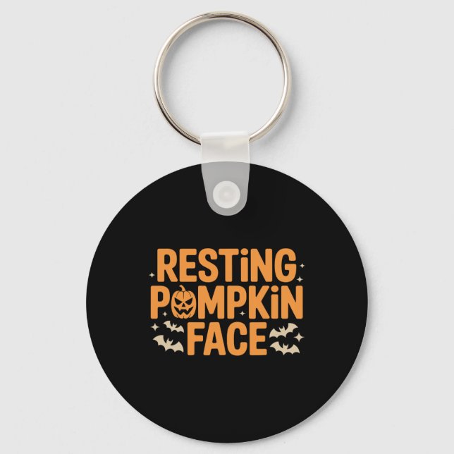 Resting Pumpkin Face Bold T Halloween Tee  Keychain (Front)