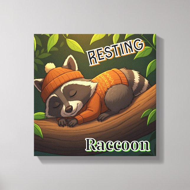 Resting Raccoon | Cute Cartoon Kid's Nursery Art Canvas Print (Front)
