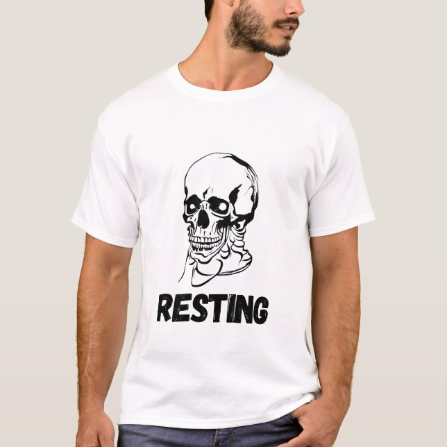 Resting Skull Funny Gothic Skeleton T-Shirt (Front)