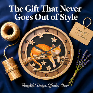 Resting Tabby Cat Petal Large Clock