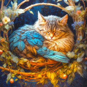 Resting Tabby Kitten Bird in Round Nest Jigsaw Puzzle