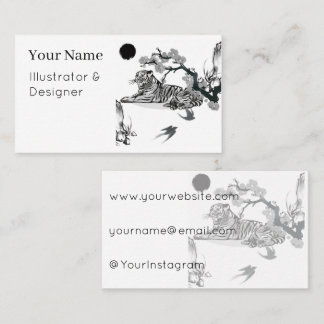 Resting Tiger & Plum Blossoms Sumi-e Business Card