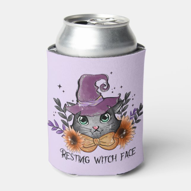 Resting Witch Face – Cat with Witch Hat Can Cooler (Can Front)