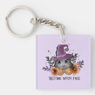 Resting Witch Face – Cat with Witch Hat Keychain