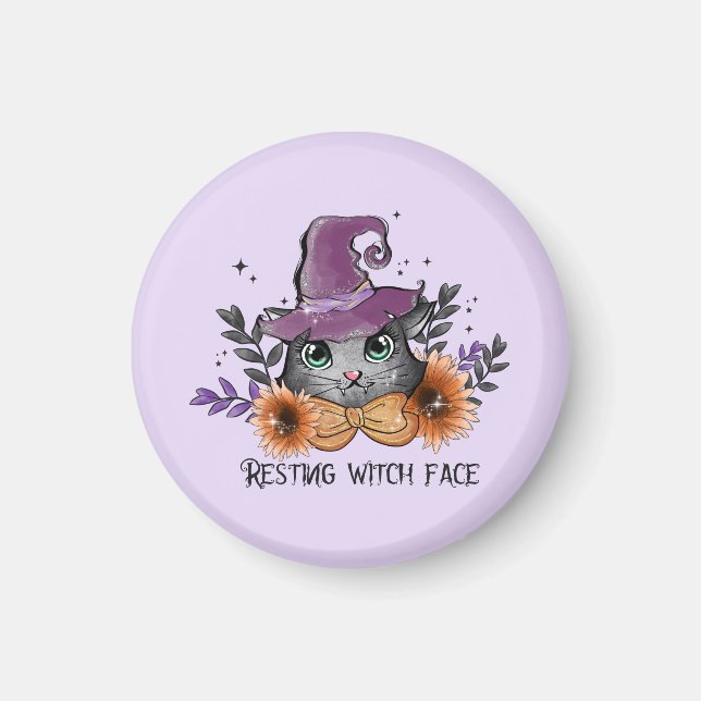 Resting Witch Face – Cat with Witch Hat Magnet (Front)