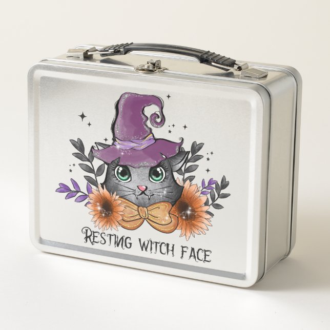 Resting Witch Face – Cat with Witch Hat Metal Lunch Box (Front)