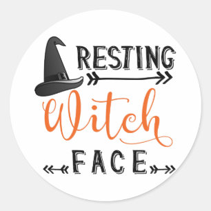 resting witch face classic round sticker