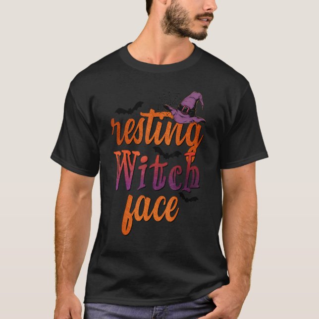 Resting Witch Face Costume Witches and Bats Scary  T-Shirt (Front)