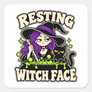 Resting Witch Face Deadpan Witch Cartoon Square Sticker