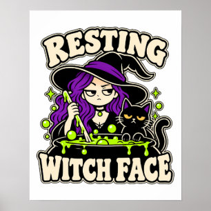 Resting Witch Face Funny Cauldron Art Poster