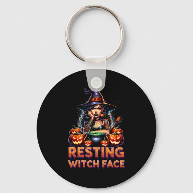 Resting Witch Face Funny Sarcastic Halloween Rude  Keychain (Front)