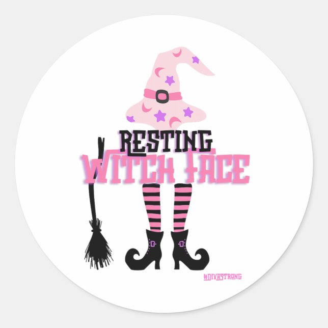 Resting Witch Face Halloween Broomstick  Classic Round Sticker (Front)
