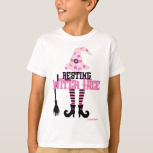 Resting Witch Face Halloween Broomstick T-Shirt