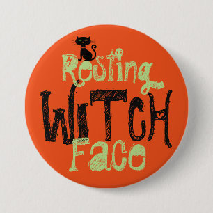 Resting Witch Face Halloween Button