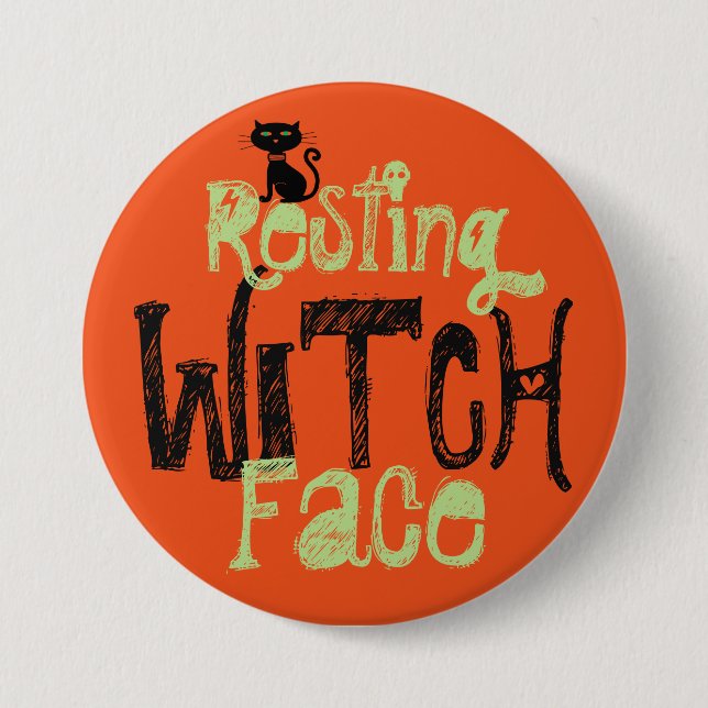 Resting Witch Face Halloween  Button (Front)