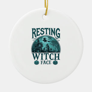 Resting Witch Face Halloween Haunted House Cauldro Ceramic Ornament
