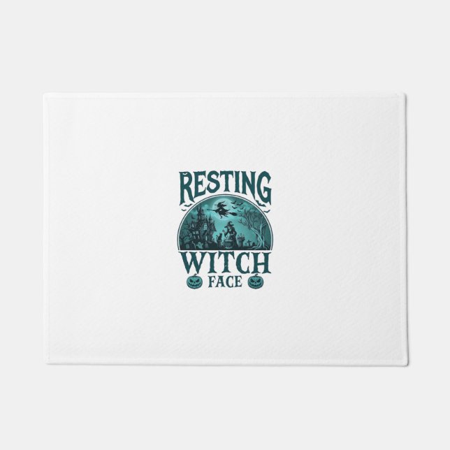 Resting Witch Face Halloween Haunted House Cauldro Doormat (Front)