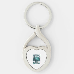 Resting Witch Face Halloween Haunted House Cauldro Keychain