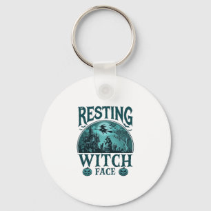 Resting Witch Face Halloween Haunted House Cauldro Keychain