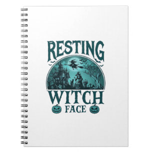 Resting Witch Face Halloween Haunted House Cauldro Notebook