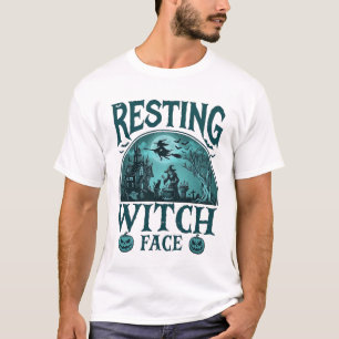 Resting Witch Face Halloween Haunted House Cauldro T-Shirt
