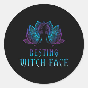 Resting Witch Face Lotus Funny Halloween Yoga Witc Classic Round Sticker